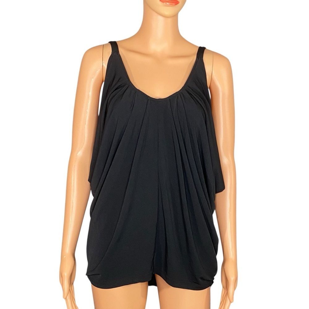 New York & Company Black Tank Draped Detail Casual Summer Vibes Loose Fit SZ Med